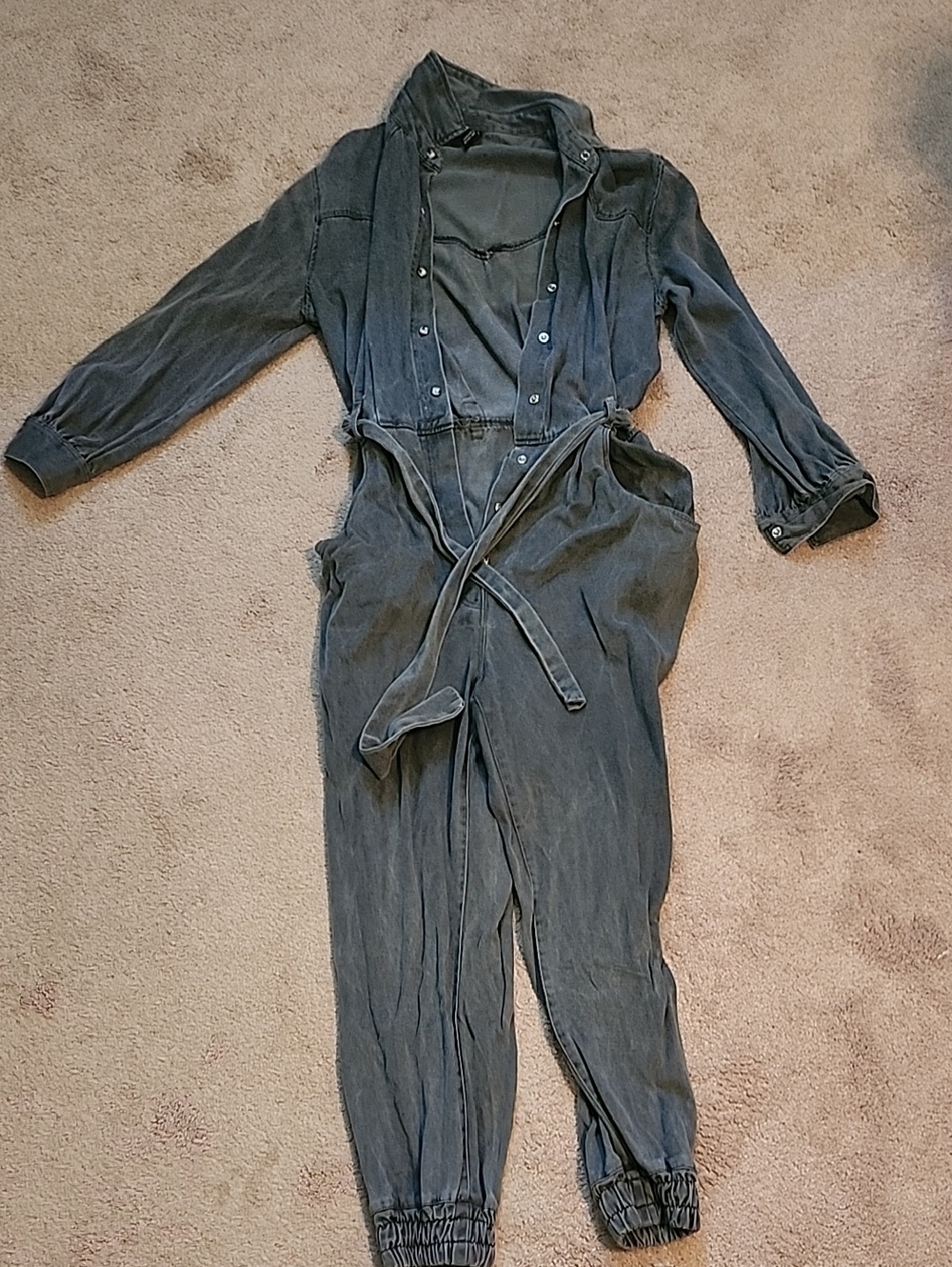 :Zara Washed Charcoal Gray Utility Jumpsuit